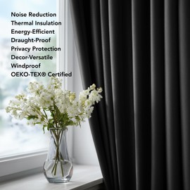 Deconovo Black Blackout Curtains for Bedroom – Set of 2 42W x 63L Inch Thermal Insulated & Noise Reducing Panels–Home Window Room Darkening Sustainable Grommet Drapes for Living Room and Nursery