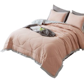 KASENTEX Quilted Comforter Set with Stylish Ruffled Edge Trim Nostalgic Design, Microfiber Soft Warm Bedding with Shams (Peach Rose, Queen + 2 Standard Shams)