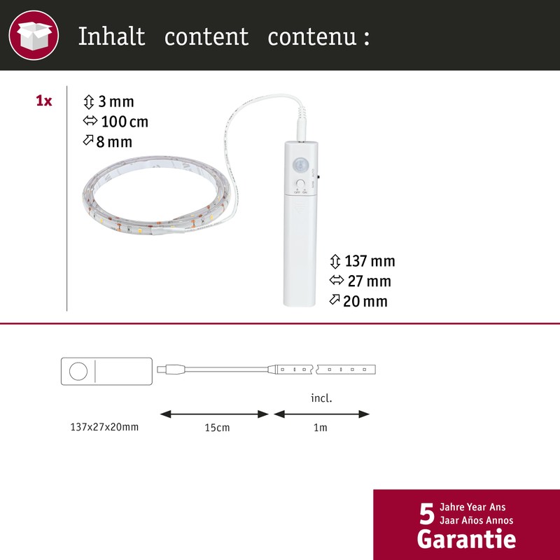 Paulmann Paulmann 78899 Led Strip batteriebetrieben inkl. Bewegungsmelder 2 W