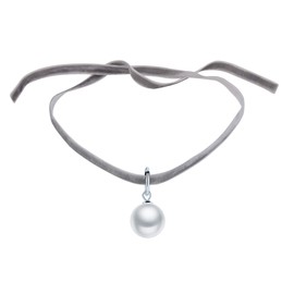 Yumilok Women Ladies Girls Choker Necklace with Beads Pendant Black Velvet Collar Beautiful Gift, Pearl Silver Fabric Pearl Silver, Pearl