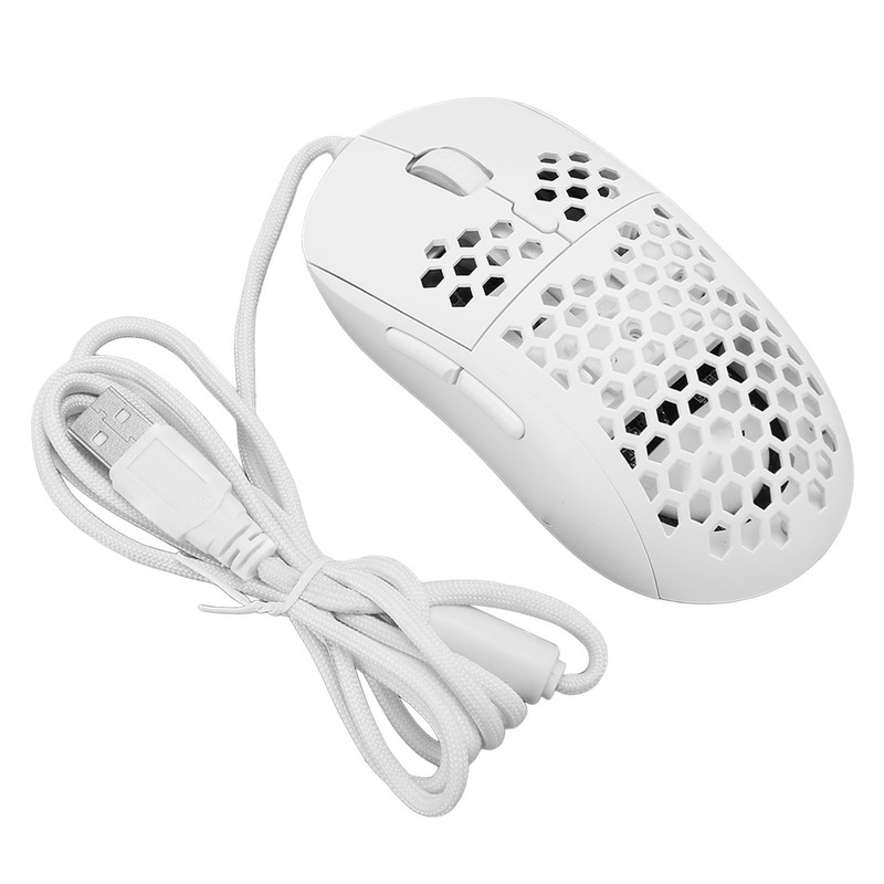 Wired Mouse Ergonomic White Adjustable DPI 6 Keys Hollowed Out