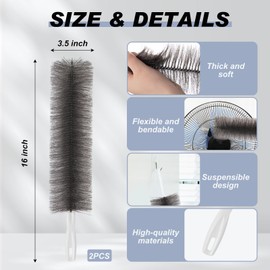Sliner 2 Pcs Cobweb Duster Bendable Fan Duster Plastic Dust Cleaner Reusable Head Ceiling Brush Microfiber Dirt Remover for Fan Air Conditioning Home Vents Shutters (Gray)