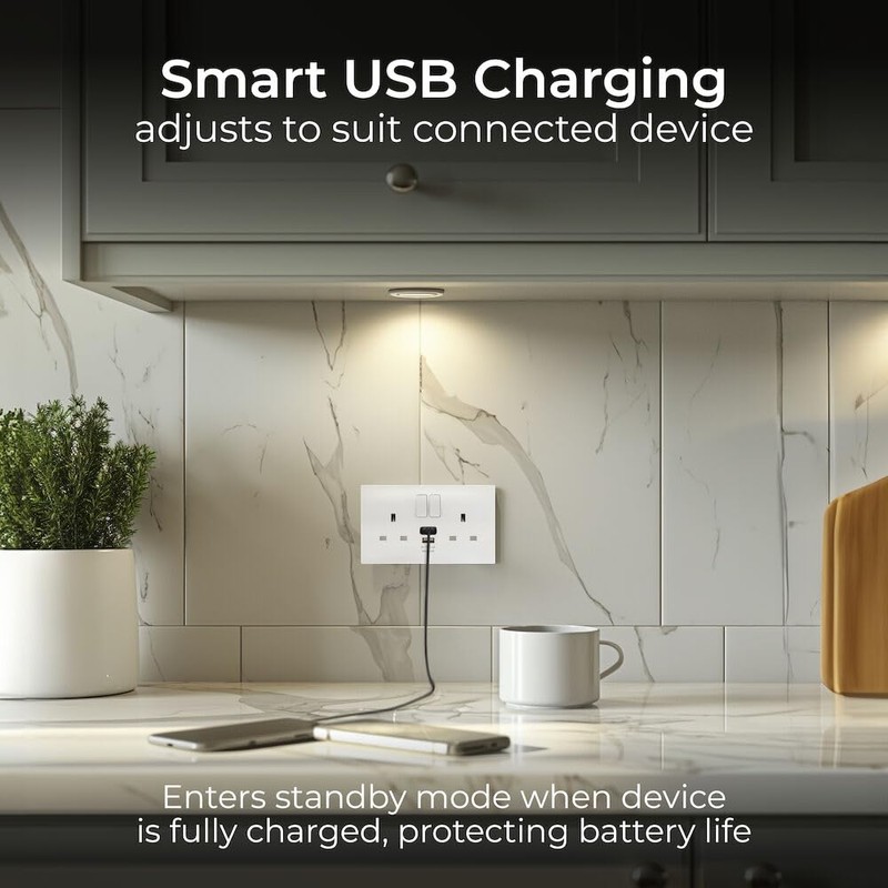 BG Electrical Double Switched Power Socket with Two Type A