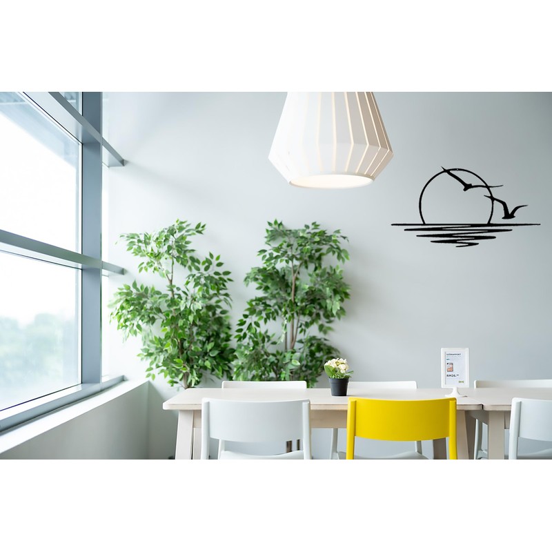 Sun Metal Wall Art Abstract Sunset with Seagulls Metal Wall