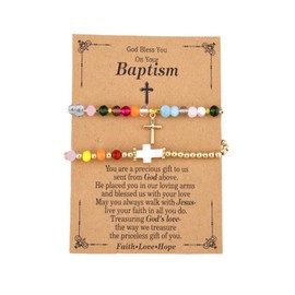 Beaded Cross Matching Bracelets for Women Christian Baptism Catholic Gifts for Women Friendship Crystal Bead Matching Bracelets for Couples Faith Religious Inspirational Bracelet for 2