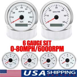 ARTILAURA 85MM White GPS Speedometer 80MPH Tacho 6000RPM&52MM Fuel/Oil/Temp/