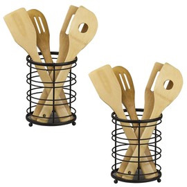 Home Basics Wire Collection Durable Steel Cutlery Holder with Mesh Bottom and Non-Skid Feet, Free Standing, Black (2)