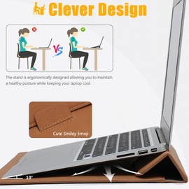 HYZUO 13.3-14 Inch Laptop Sleeve Case with Stand Feature for MacBook Pro 14 M3/M2/M1 Pro/Max A2992 A2918 A2779 2024-2021, MacBook Air 13 2017-2012, 13.5-13.8 Surface Laptop 7-1, with Pouch, Brown