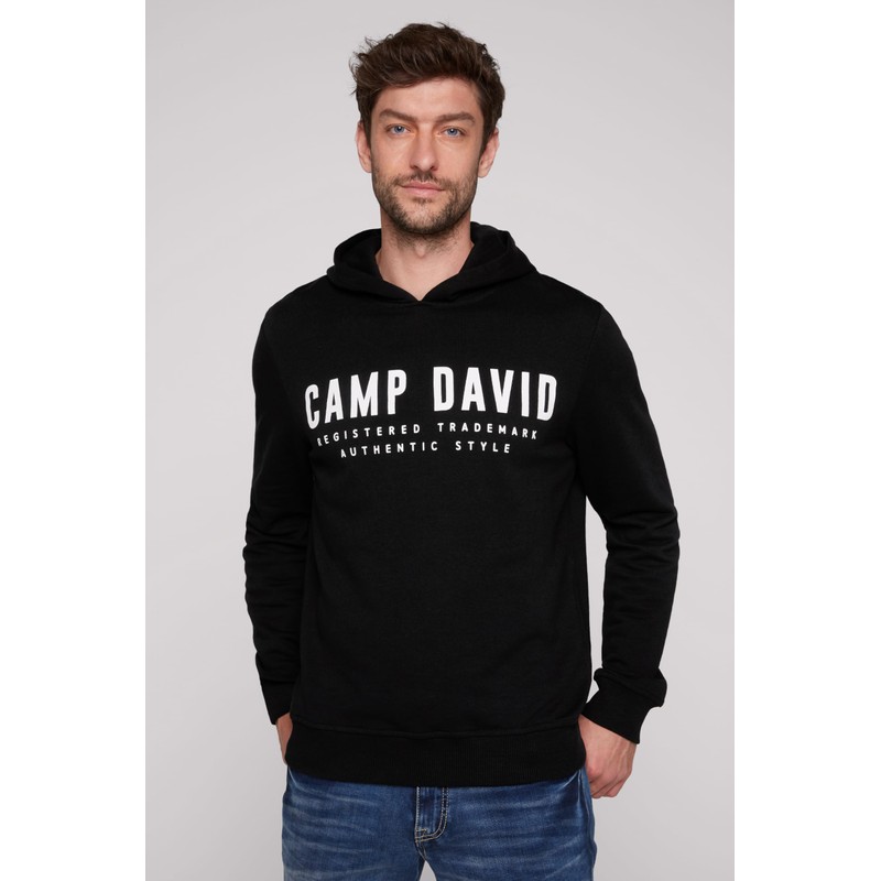 Camp David Men's Basic Hoodie with Logo Print, black, XL