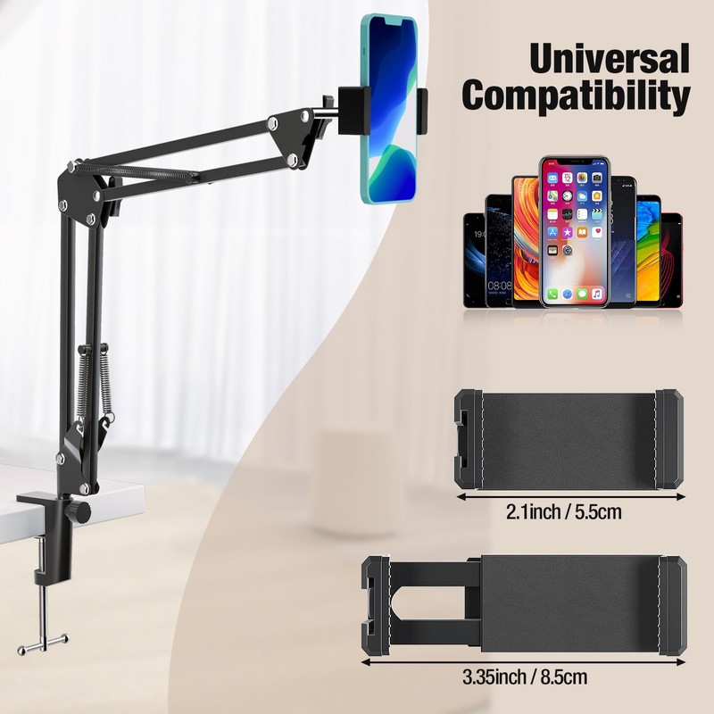 LJINGE Overhead Phone Mount with USB LED Light, Adjustable Articulating
