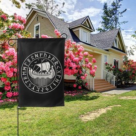 NIBABA Viking Drakkar Garden Flag 12x18 - Ancient Scandinavian Rune Symbols Old Norse Style Double Sided Print Weatherproof Polyester Black Unisex All Occasions Outdoor