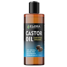 Certified Organic Castor 200ML Oil, Cold-Pressed castor oil, Hexane Free, Castor oil for Hair Growth, Eyebrows, Eyelashes and Dry Skin. Anti-oxidant oil for hair, skin, face.(Plastic Bottle) (200 ML)