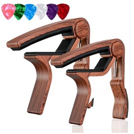 Guitar Capo,2 Packs Guitar Clamp Guitar Kapo for Acoustic Electric Guitar Bass Ukulele and Acoustic - Rosewood Color Capo with 6 Picks