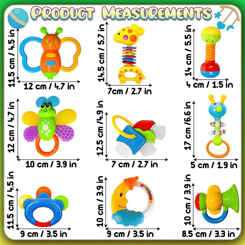 Xwin 10 pcs Baby Rattle Teether Set for 0-6 Months,