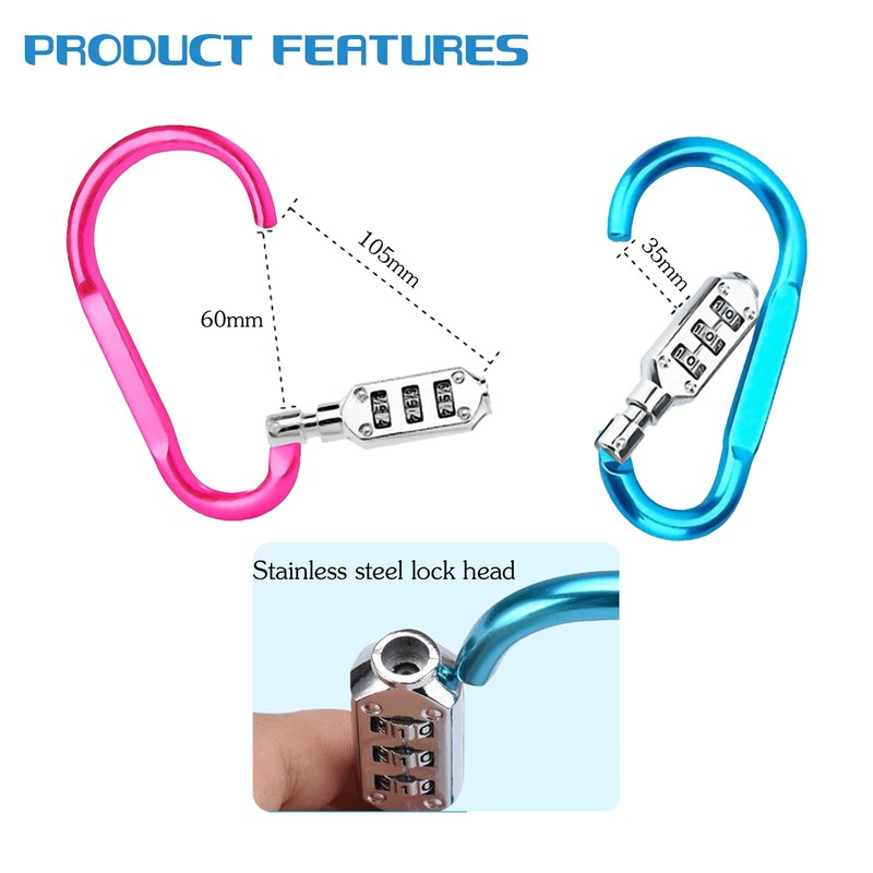 MyyYiTar 2pcs Large 3.8 inch Carabiner with Built-in 3-Digit Combination