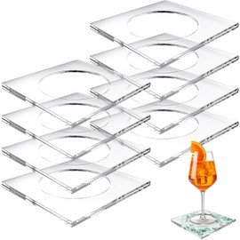 Weecent 8 Pack Acrylic Coasters DIY Cocktail Napkin Holder Clear Water Resistant Shatterproof Coaster for Any Holidays Occasions Home Office Decor and Protect Table