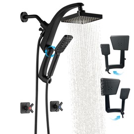 GUOYINDONG 2 Handle Shower Faucet Set, Matte Black Shower Faucets Sets Complete Two Knod Shower Tub Faucet with Adjustable Shower Arm