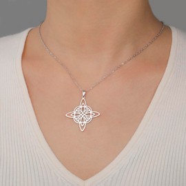 TEAMER Witches Knot Necklace Celtic Knot Pendant Stainless Steel Amulet Triskelion Ankh Cross Pentacle Jewelry for Women (Witches Knot 1 - Silver)