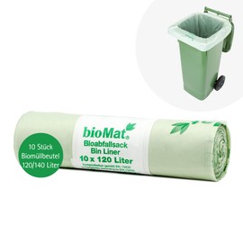 bioMat Kompostierbare 120l Biomüllbeutel, 10 Müllsäcke für Biotonne, Restmülltonne, Made in Germany, Premium-Qualität, Klimaneutral