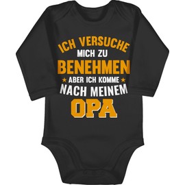 Shirtracer - Baby Bodysuit Long Sleeve Girl Boy - Sayings - Ich versuche mich zu benehmen aber ich komme nach meinem Opa Orange, 2 Black