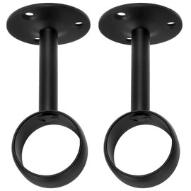 Jiozermi 2 Pcs 1 1-1/4 Inch Ceiling Mount Curtain Rod Bracket, Flange Closet Rod Holder, Heavy Duty Stainless Steel Shower Curtain Rod Socket, Closet Rod End Supports, Matte Black