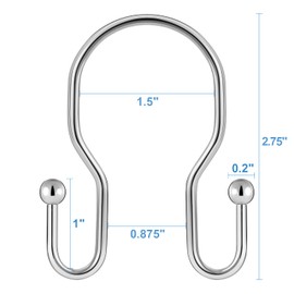 TENOVEL 12 pcs Double Shower Curtain Hooks Rings, for Shower Curtain Shower Hangers Rings for Shower Rods-Chrome