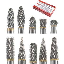 HIDOTOL Carbide Burr Set 10PC 1/4" Shank – 6mm Tungsten Double Cut Carbide Rotary Burr Set for Metal and Wood Carving, Grinding, Polishing, Engraving, Drilling.