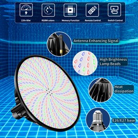 120V 60W LED Pool Lights Bulb, RGB Color Changing Pool Light for Inground Swimming Pool, E26 E27 Replacement Bulb for Pentair and Hayward Pool Light Fixtures with Remote