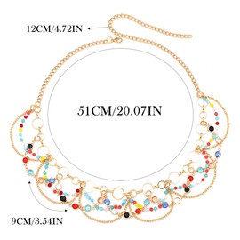 Banatra Boho Head Chain Gold Crystal Headband Layered Tassel Bridal Headpiece Beads Festival Hair Accessories for Women and Girls