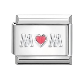 Mum Mom I Love You Heart Daughter Son Gift Charm Silver Italian 9mm Link Stainless Steel Bracelet Charm Compatible With Nomination 9mm Bracelet