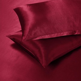 AiMay 3 Piece Satin Duvet Cover Set Bedding Sets King Burgundy 1800 Series Luxury Rich Silk Silky Super Soft Solid Color Reversible Honeymoon Wrinkle Free (King, Burgundy)