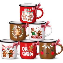 SiliFine 6 Pcs Christmas Mini Coffee Mugs Xmas Mini Coffee Cups Christmas Mugs with Ribbons for Home Tiered Tray Decor Xmas Winter Holiday Kitchen Bar Decorations Housewarming Gifts (Gingerbread Man)
