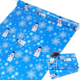 MAMUNU Christmas Wrapping Paper Roll, Blue Christmas Wrapping Paper for Gift Wrapping Arts Crafts Decorations, Gift Wrapping Paper with Snowflake Snowman Designs, 17×590 Inch.