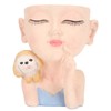 Flower Pot Girl and Dog Cute Style Bottom Drainage Hole