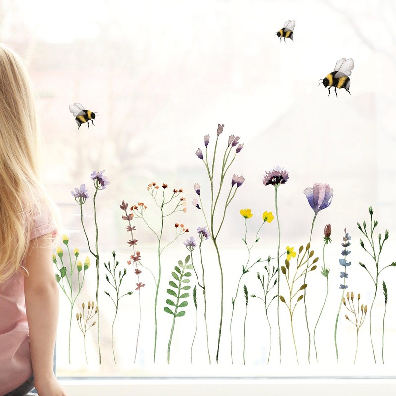 Wandtattoo Loft Window Stickers Spring with Wildflower Meadow Spring Motif