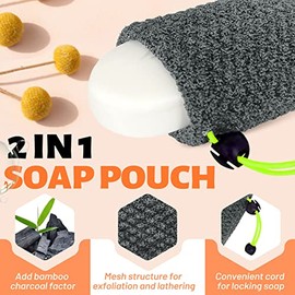 MIG4U Bolsa de Jabón Exfoliante para Ducha 2 Piezas - Barra de Jabón Saver Bolsa, Bambú Cuerpo Scrubber Exfoliante Bolsillo En Baño de Viaje, Gris