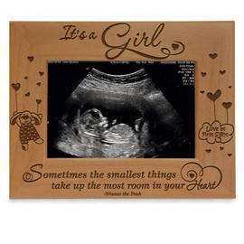 KATE POSH Baby Engraved Wood Picture Frame - Sometimes The Smallest Things take up The Most Room in Your Heart - Winnie The Pooh Sonogram Picture Frame, New Mom, New Dad (3 1/2 x 5 - It's a Girl)