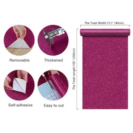 CHIHUT 15.7''x100'' Hot Pink Wallpaper Sparkly Glitter Wallpaper Stick and Peel for Bedroom Walls Self Adhesive Removable Pink Glitter Contact Paper for Cabinets Decorative Fabric Roll for Drawer