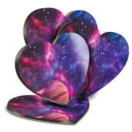 Destination Vinyl ltd Great Coasters (Set of 4) Heart - Nebula Stars Galaxy Science Fiction Drink Glossy Coasters/Tabletop Protection for Any Table Type #45842
