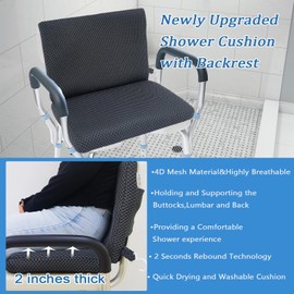 REEZEIVI Shower Seat Cushion with Backrest Cushion,Soft 4D Mesh Shower Chair mat with Non-Slip Design,Quick Drying and Washable Shower Chair pad, Design for Elderly, Senior, Handicap,Disabled