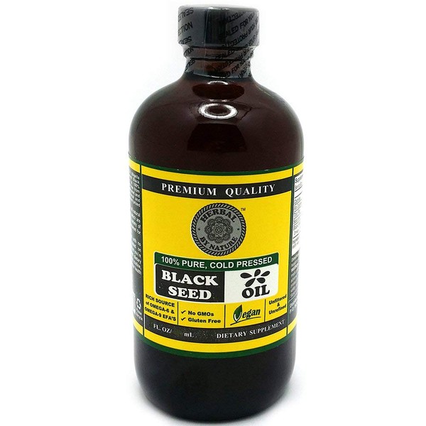 Black Seed Oil Cold Pressed - 100% Pure, Premium Quality - Organic Herbal by Nature - Dietary Supplement - Gluten Free - Unfiltered and Unrefined - 4oz