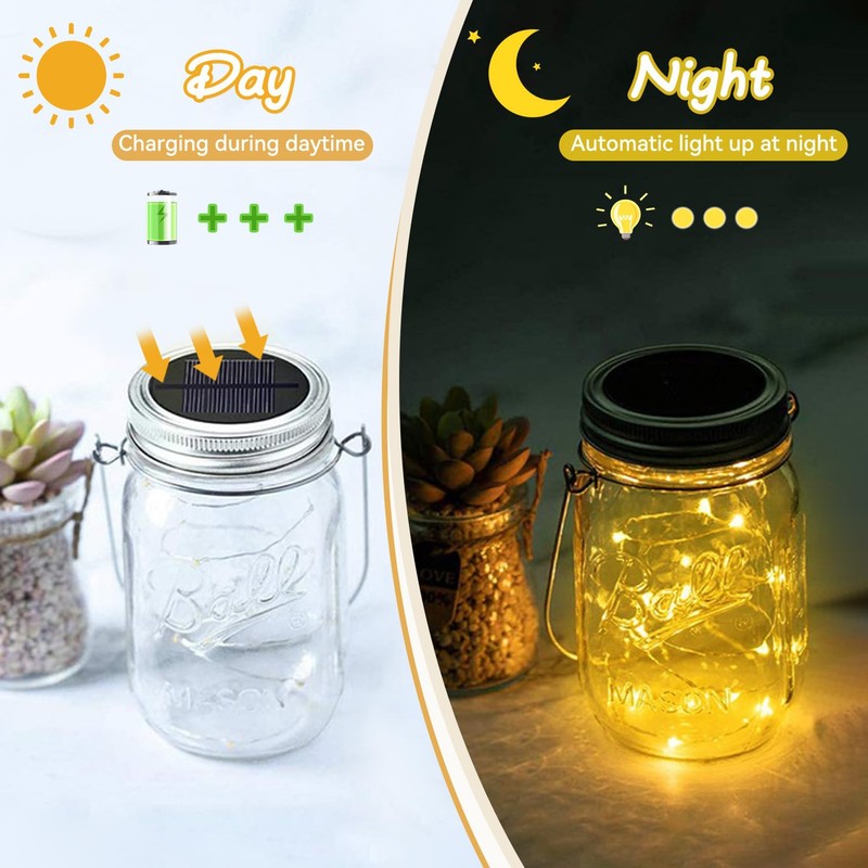 Dracarys Mason Jar Solar Lights Lids,6 Pack 20 LED Bulbs