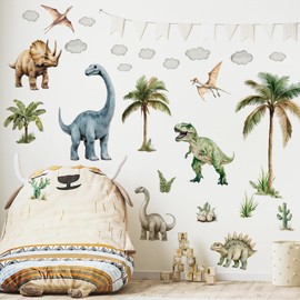 Large Dinosaur Palm Tree Wall Stickers,Boho Dinosaur Palm Tree Room Decor Decals,Peel and Stick Wall Dino Art Decals,Baby Nursery Boys Bedroom Playroom Wall Decor Gifts for Kids