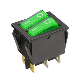 WITTKOWARE Dual Control Rocker Switch, 30 x 22 mm, 2-Pole, On/Off, 15A/250V~, Labelling I/O, Key Colour Green