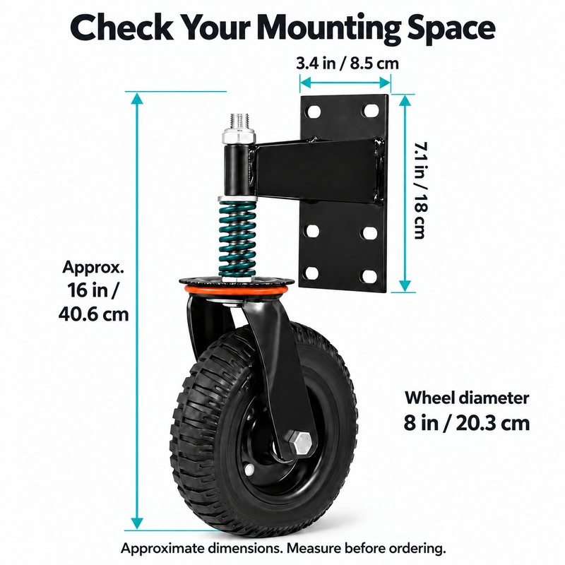 8 Inch Spring Loaded Heavy Duty Gate Wheel, 600 lb