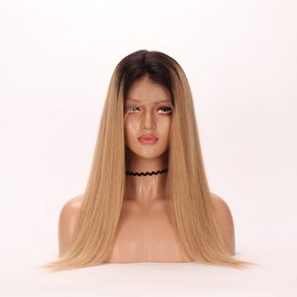 Guanyuwigs Ombre #1B/27 Honey Blonde 360 Lace Frontal Wig pre plucked Brazilian Human Hair Silky Straight Full Lace Wig For Black Women 150 Density 16inch