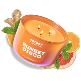 Friday Collective Sunset Disco Candle, Citrus Scented, Made with Essential Oils, 3 Wicks, 13.5 oz