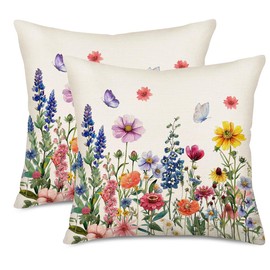 Fukeen Spring Flower Pillow Covers 24x24 Inch Set of 2 Colorful Herbs Plant Leaf Floral Daisy Butterfly Throw Pillow Covers Spring Summer Cushion Case Farmhouse Decorative Pillows for Couch Sofa