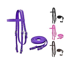 Tahoe Tack Plain Double Layer Nylon Headstall with Reins, Multiple Colors &, Headstall, Headstall, 17-1704PR-F, Purple, Full