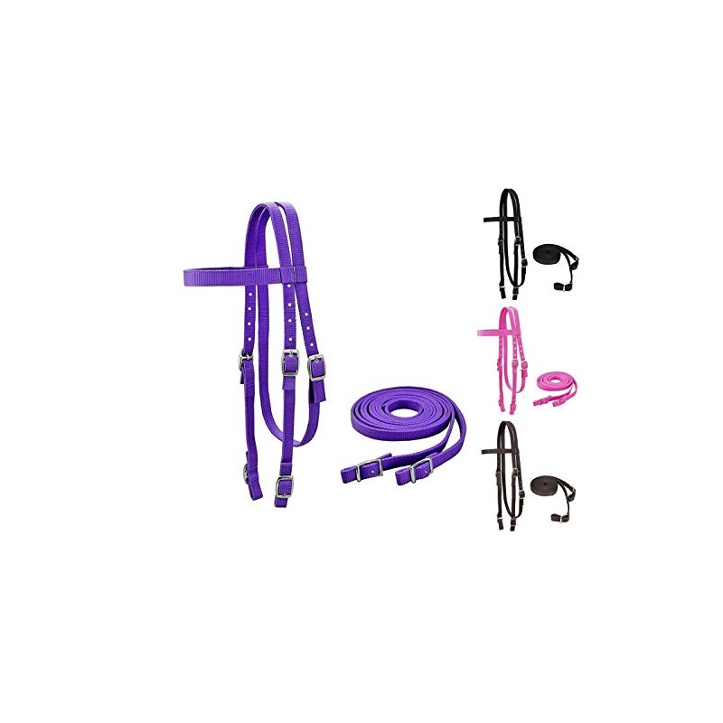 Tahoe Tack Plain Double Layer Nylon Headstall with Reins, Multiple